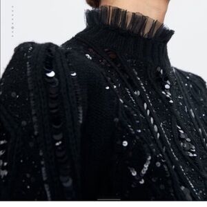 Zara Black Fringe sequence Detail sweater